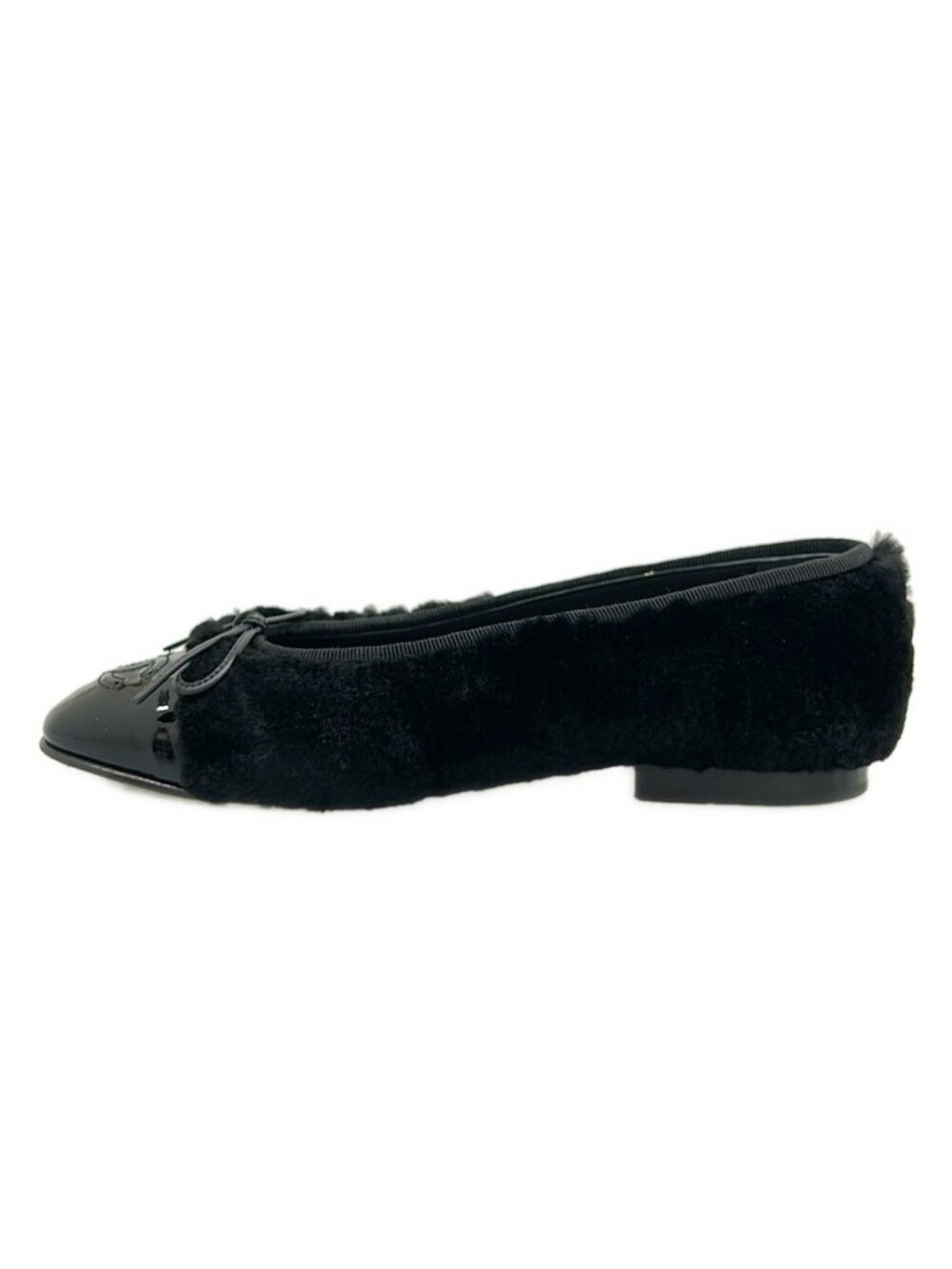 Chanel Flat Shoes 35 C Black Mink Ribbon CC Logo Leather - Picture 3 of 12